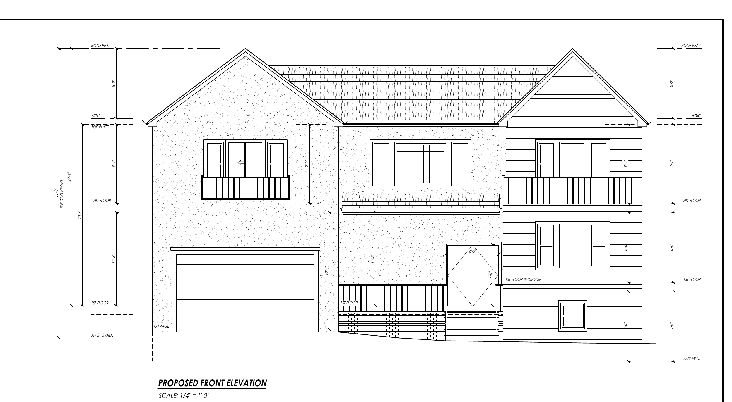 Proposed front architectural elevation for 38 Dubois Avenue.